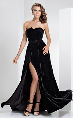 Sheath/Column Strapless Floor-length Velvet Evening Dress