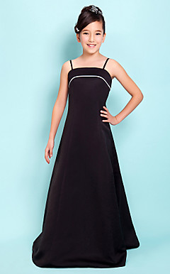 A-line Spaghetti Straps Floor-length Satin Junior Bridesmaid Dress