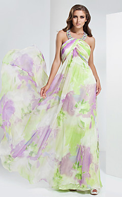 Sheath/Column Jewel Floor-length Chiffon Evennig Dress
