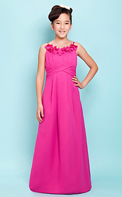 A-line Spaghetti Straps Floor-length Satin Junior Bridesmaid Dress