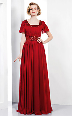 Sheath/Column Scoop Floor-length Chiffon Sequined Evening Dress