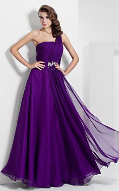 a-linje en skulder fotsid chiffon kjole