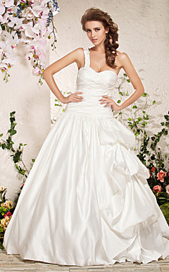 A-line One Shoulder Floor-length Satin Wedding Dress