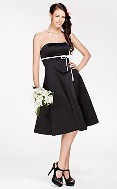 A-line Strapless Knee-length Satin Bridesmaid Dress