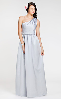 A-line One Shoulder Floor-length Satin Bridesmaid Dress