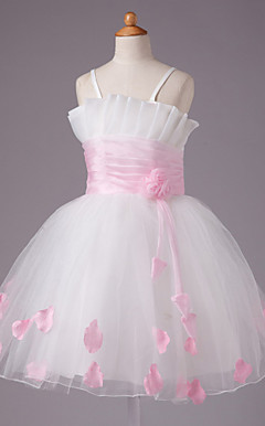 Ball Gown Spaghetti Straps Knee-length Satin And Tulle Flower Girl Dress