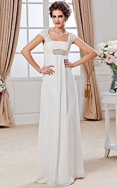 Sheath/ Column Square Floor-length Chiffon Wedding Dress