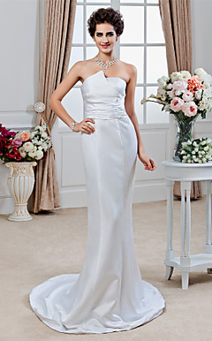 Trumpet/ Mermaid Strapless Court Train Satin Wedding Dress
