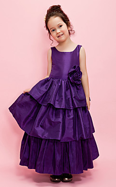A-line Scoop Ankle-length Taffeta Flower Girl Dress