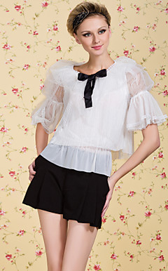 ts vintage tversoversløyfe kort erme mesh bluse
