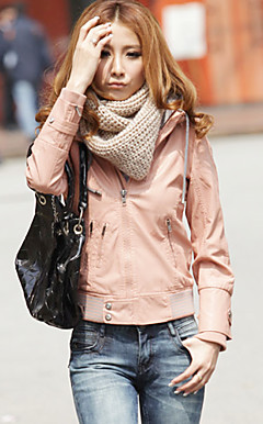 Lange mouwen met capuchon kraag Casual PU Jacket