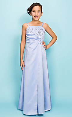 a-lijn spaghettibandjes vloer-length satijnen junior bruidsmeisje jurk