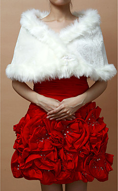 Delicate Faux Fur Wedding/Evening Wraps/Shawls With Flower Pin