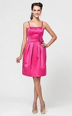 A-line Sweetheart Knee-length Satin Bridesmaid Dress With Flower(s)