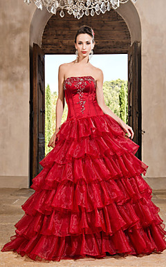 Ball Gown Strapless Floor-length Organza Satin Evening Dress