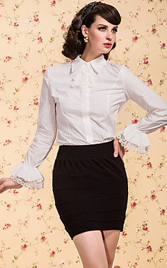 ts laço do vintage colar de alargamento camisa blusa de manga