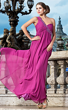 guaina / colonna una spalla piano di lunghezza abito da sera in chiffon con perline