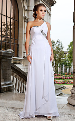 Sheath/Column One Shoulder Sweep/Brush Chiffon Evening Dress