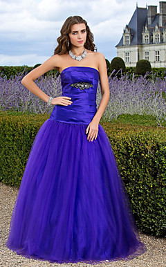 Ball Gown Strapless Floor-length Satin And Tulle Evening Dress