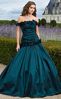 Ball Gown Off-the-shoulder Floor-length Taffeta Evening Dress