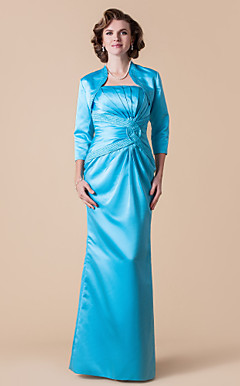 Sheath/Column Strapless Floor-length Satin Mother of the Bride Dress With A Wrap