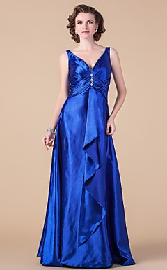 A-line V-neck Floor-length Stretch Satin Mother of the Bride Dress