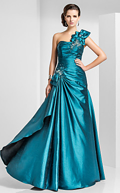 Sheath/Column One Shoulder Floor-length Taffeta Evening Dress