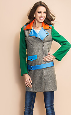 TS Contrast Color Wide Lapel Coat With Belt