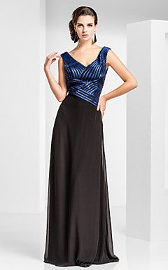 Sheath/Column V-neck Floor-length Tulle Evening Dress With Criss Cross