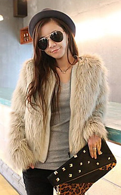 Nice Long Sleeve Collarless Faux Fur Casual/Party Jacket