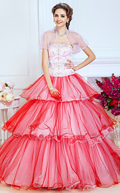 Ball Gown Strapless Floor-length Tulle And Satin Evening Dress With A Wrap