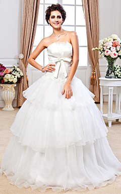 palla abito senza spalline piano di lunghezza raso e organza abito da sposa