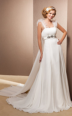 A-line Straps Chapel Train And Watteau Train Chiffon Wedding Dress