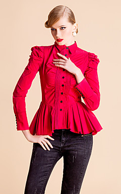 ts ruffle camisa de manga comprida blusa pregas (duas cores)