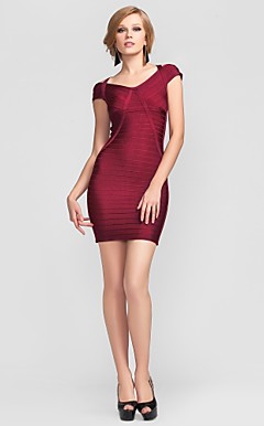 Sheath/Column V-neck Short/Mini Rayon Simple Design Bandage Dress