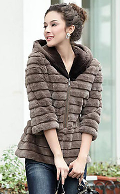 Half Sleeve Hooded Collar Rex Rabbit Fur Casual/Office Jacket (More Colors)