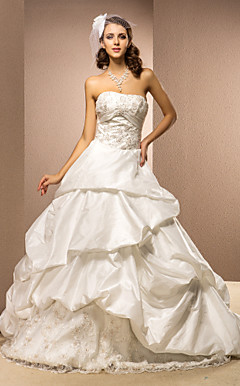 Ball Gown Strapless Chapel Train Taffeta Wedding Dress With Pick-ups