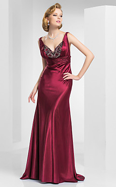A-line Straps Sweep Train Satin Evening Dress