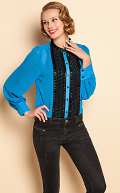 Lace TS Hem Decor camisa blusa chiffon