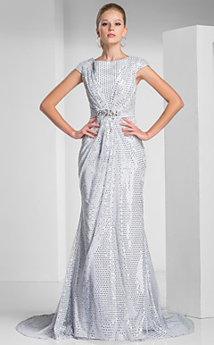 Trumpet/Mermaid Bateau Sweep/Brush Train Tulle Evening Dress