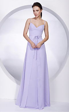 Empire Spaghetti Straps Floor-length Chiffon Bridesmaid/ Wedding Party Dress