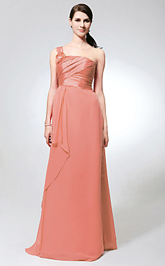 Sheath/ Column One Shoulder Floor-length Chiffon And Taffeta Bridesmaid Dress
