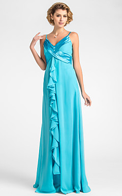 Sheath/Column V-neck Floor-length Chiffon Mother of the Bride Dress