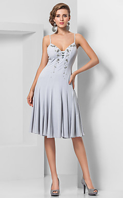 Sheath/Column V-neck Spaghetti Straps Knee-length Knitwear Cocktail Dresses