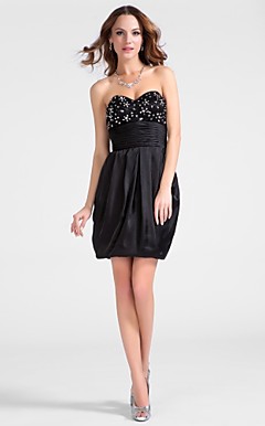bainha / coluna querida curto / mini-vestido de cocktail de cetim chiffon