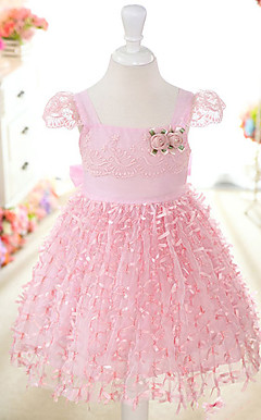 Sweet Short Sleeve Cotton/Lace Wedding/Evening Flower Girl Dress