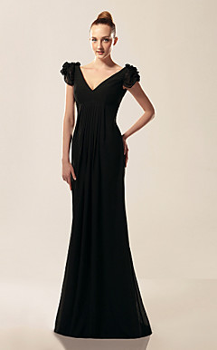 Chiffon Trumpet/Mermaid V-neck Short Sleeve Sweep/Brush Train Evening Dress
