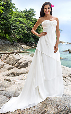 A-line Sweetheart Chapel Train Chiffon Wedding Dress