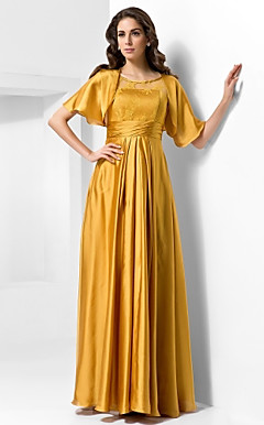 A-Line Scoop pavimento-lunghezza satin abito da sera con un involucro