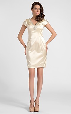 Mantel / Spalte V-Ausschnitt kurz / Mini Satin Cocktail-Kleid